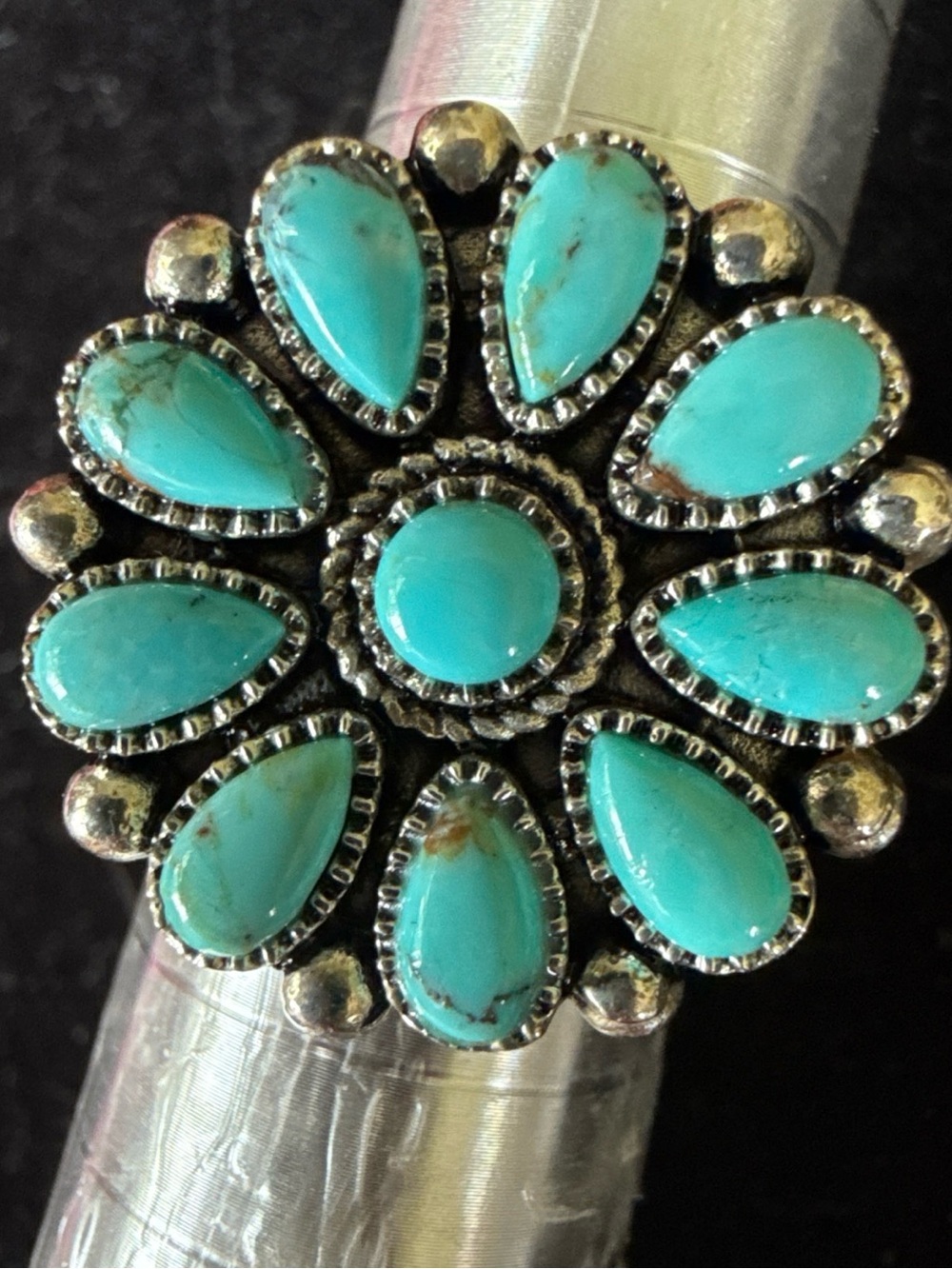 Stauer Turquoise Teardrop Cluster Flower Ring - Blue Stone Floral Design Size 6